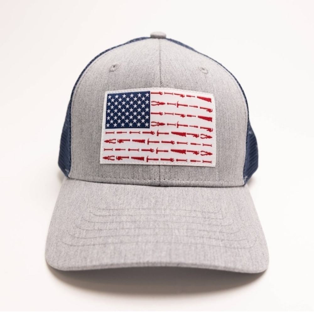 New Heathered Gray and Blue Tools American Flag Baseball Cap Cotton